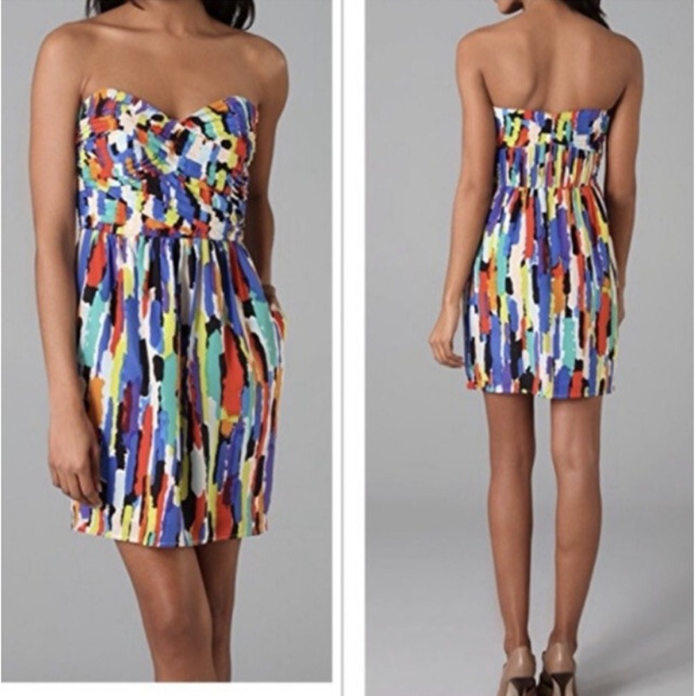 Shoshanna Silk Strapless Mini Dress Multicolor Abstract Print Sweetheart Size 4